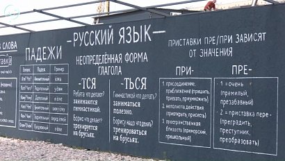 В Новосибирске строительную ограду превратили в учебник для школьников